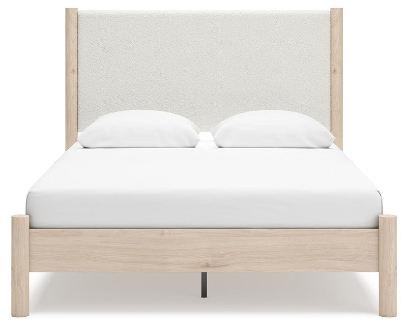 Cadmori Queen Upholstered Panel Bed with Mirrored Dresser