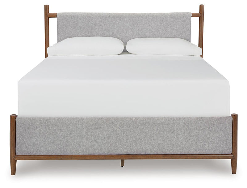 Lyncott California King Upholstered Bed with Mirrored Dresser and Nightstand