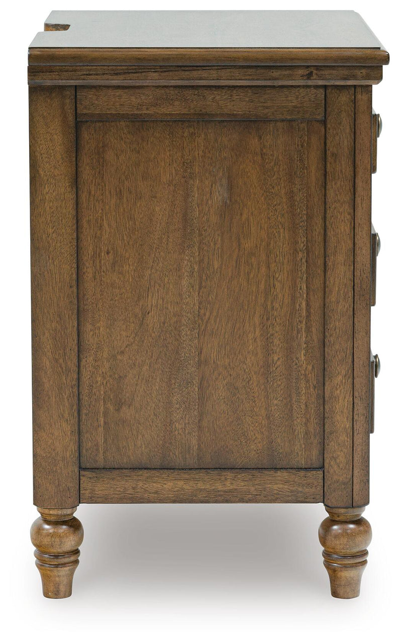 Sturlayne California King Upholstered Panel Bed, Dresser, Mirror and Nightstand