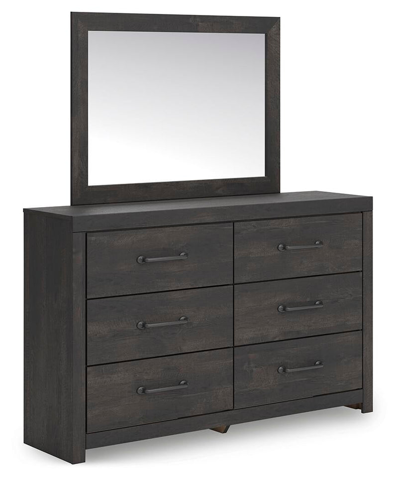 Delmorta Full Panel Storage Bed, Dresser and Mirror