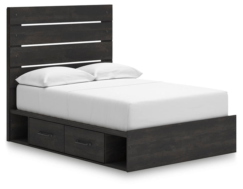 Delmorta Full Panel Storage Bed, Dresser and Mirror