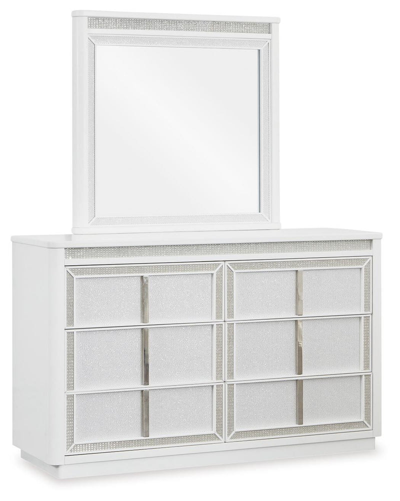 Chalanna King Upholstered Storage Bed, Dresser and Mirror