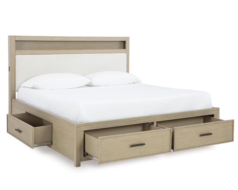 Calmoro Queen Bookcase Bed with Mirrored Dresser