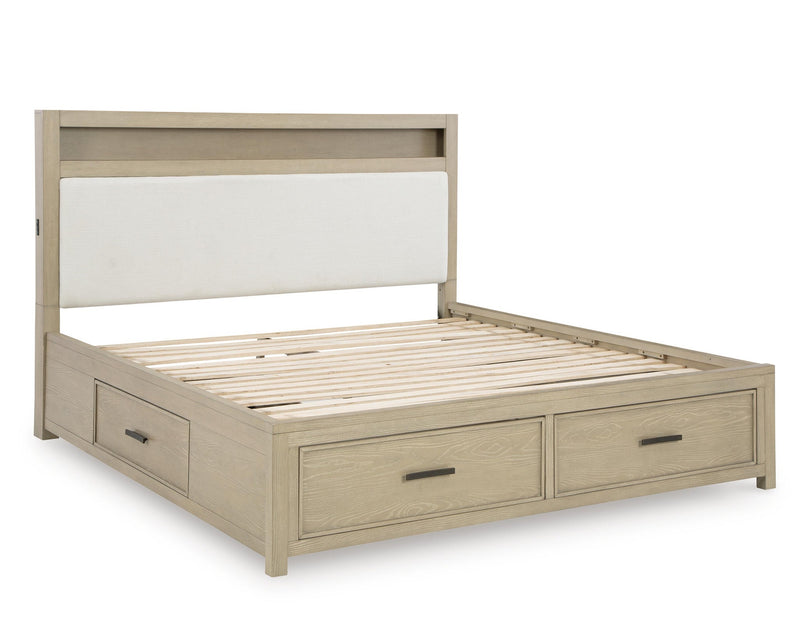 Calmoro Queen Bookcase Bed with Mirrored Dresser