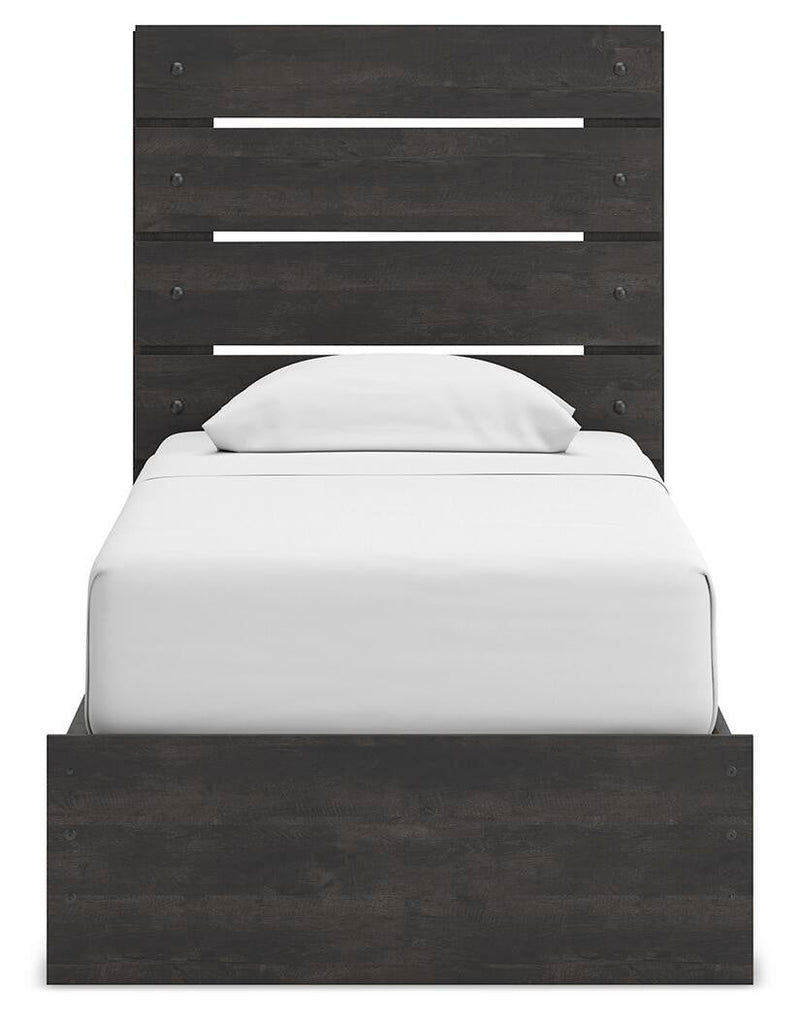 Delmorta Twin Panel Storage Bed, Dresser and Mirror