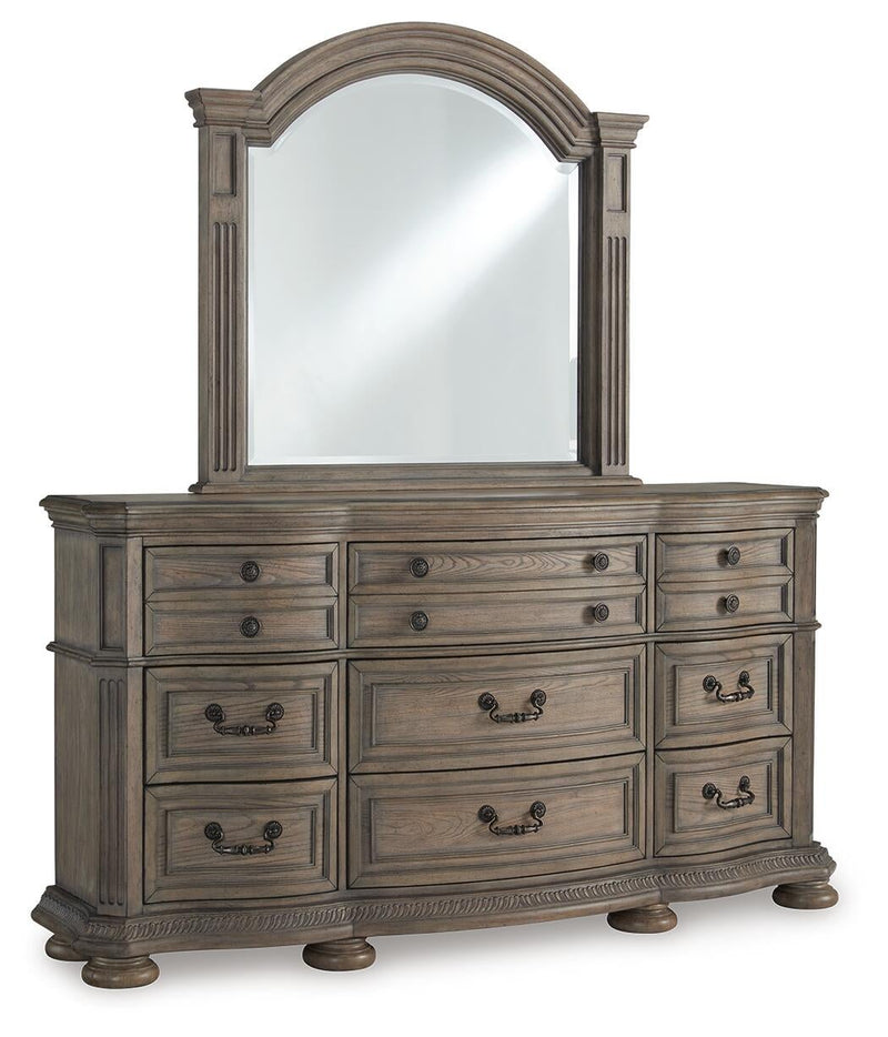Ardenfield King Upholstered Sleigh Bed, Dresser, Mirror and Nightstand