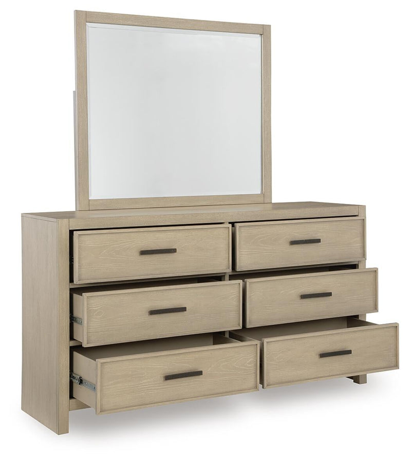 Calmoro California King Bookcase Bed with Mirrored Dresser