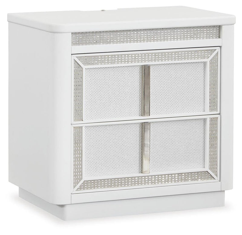 Chalanna King Upholstered Storage Bed, Dresser, Mirror and Nightstand