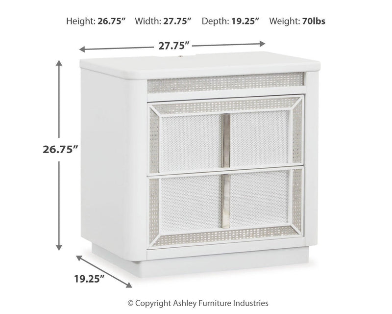 Chalanna King Upholstered Storage Bed, Dresser, Mirror and Nightstand