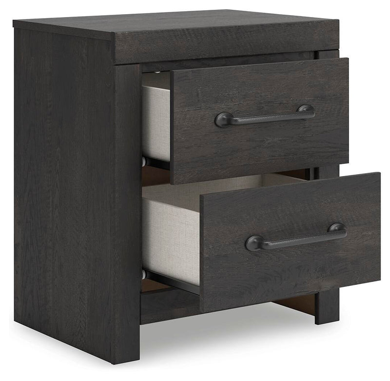 Delmorta Full Panel Bed with Storage, Dresser, Mirror and Nightstand