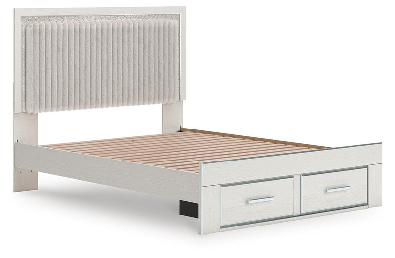 Birmonton Queen Upholstered Panel Platform Storage Bed, Dresser, Mirror and Nightstand