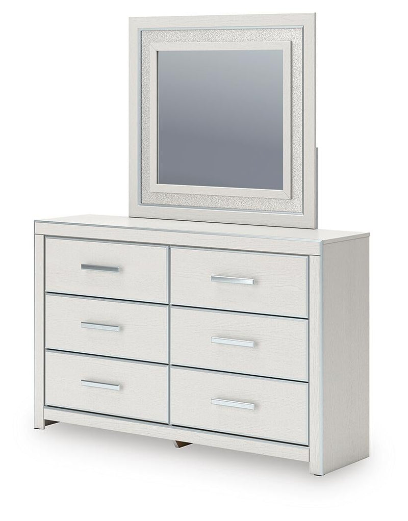 Birmonton Queen Upholstered Panel Platform Storage Bed, Dresser and Mirror