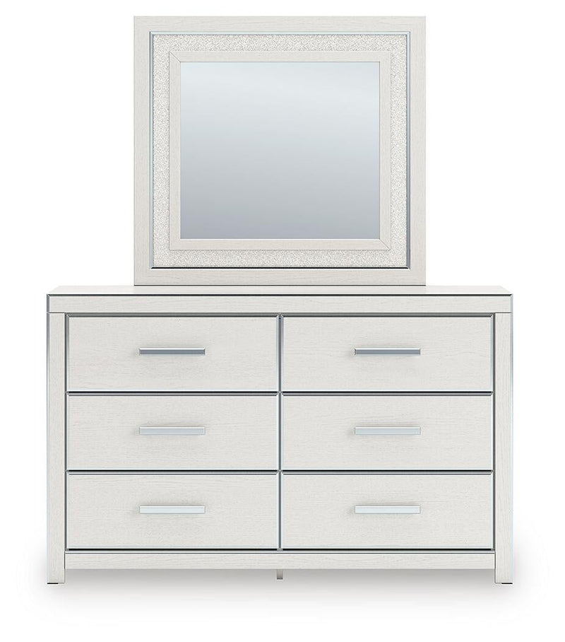 Birmonton Queen Upholstered Panel Platform Bed, Dresser and Mirror