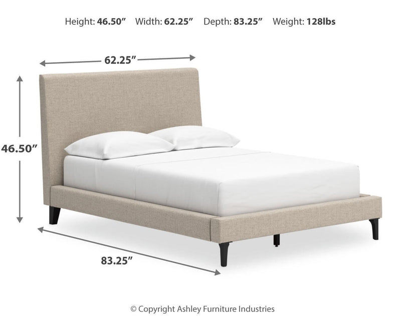 Cielden Full Upholstered Bed with Roll Slats, Dresser and Mirror