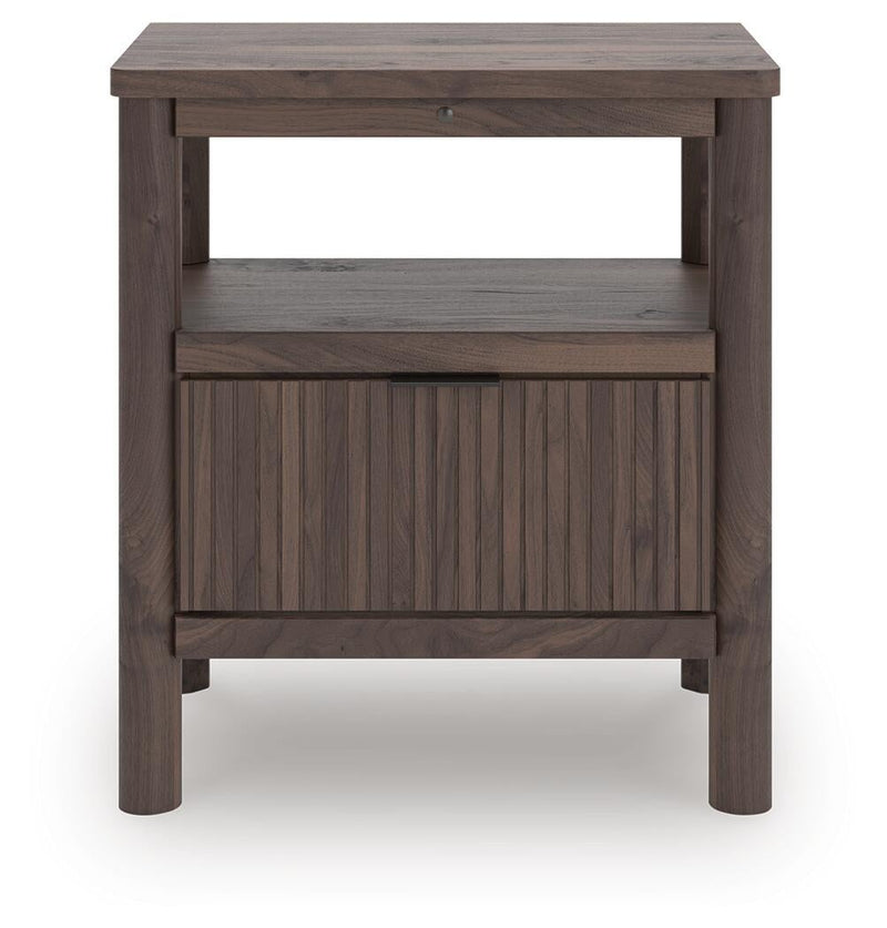 Cadmori Queen Upholstered Panel Platform Bed, Dresser, Mirror and Nightstand