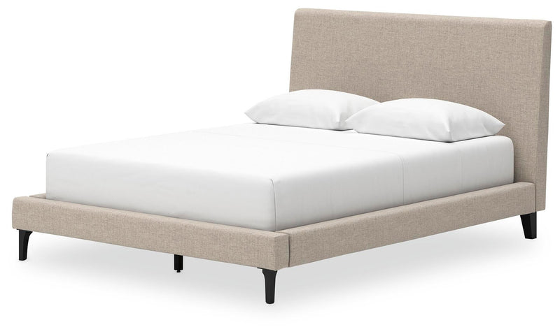 Cielden Queen Upholstered Bed with Roll Slats, Dresser and Mirror