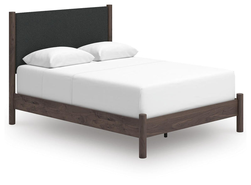 Cadmori Queen Upholstered Panel Bed, Dresser and Mirror