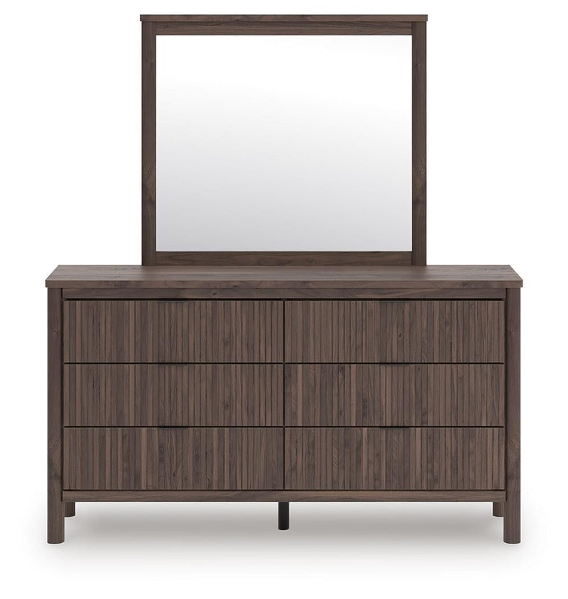 Cadmori Full Upholstered Panel Bed, Dresser, Mirror and Nightstand