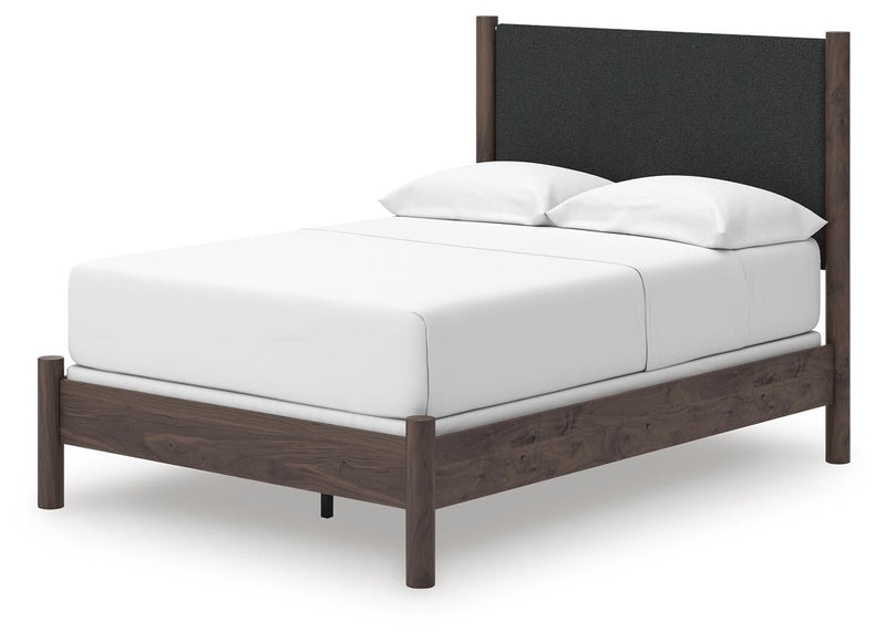 Cadmori Full Upholstered Panel Bed, Dresser and Mirror