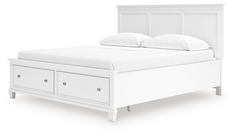 Fortman California King Panel Storage Bed, Dresser, Mirror and Nightstand