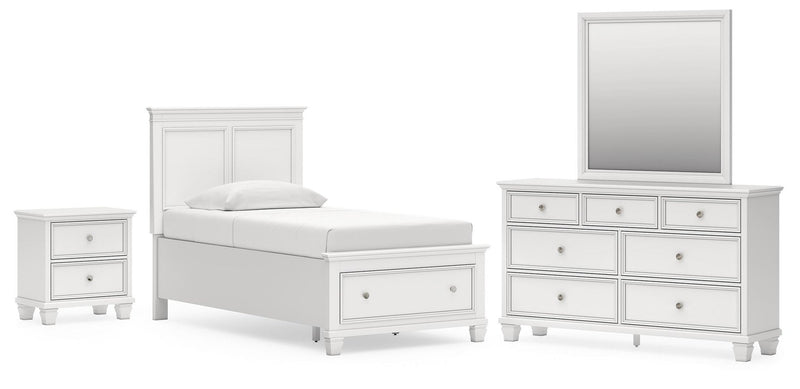 Fortman Twin Panel Storage Bed, Dresser, Mirror and Nightstand