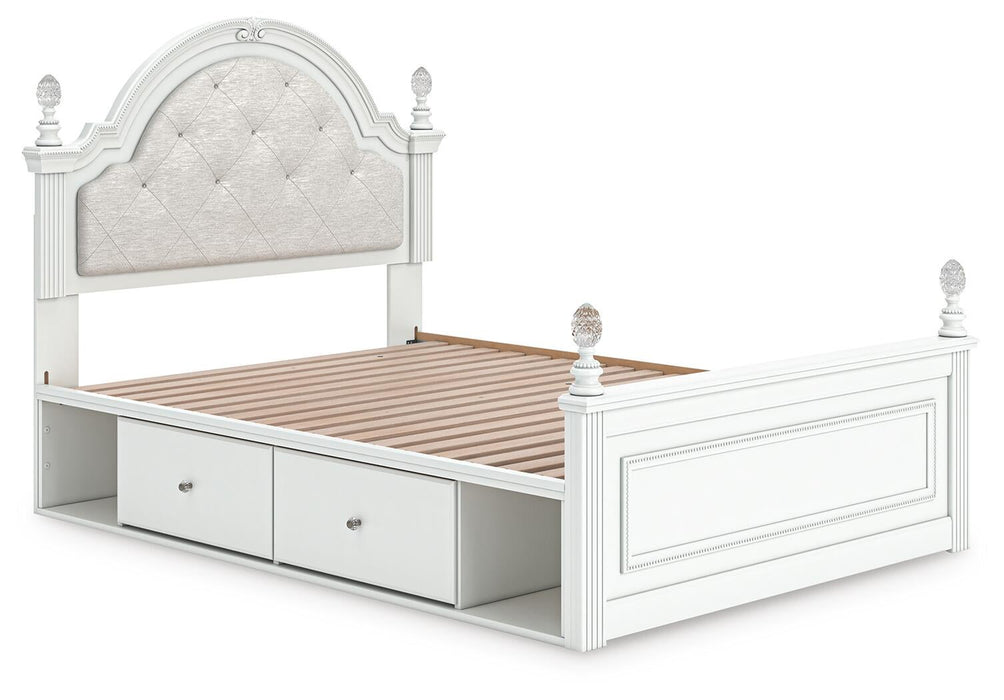 Kozlani Full Upholstered Panel Storage Bed, Dresser and Mirror
