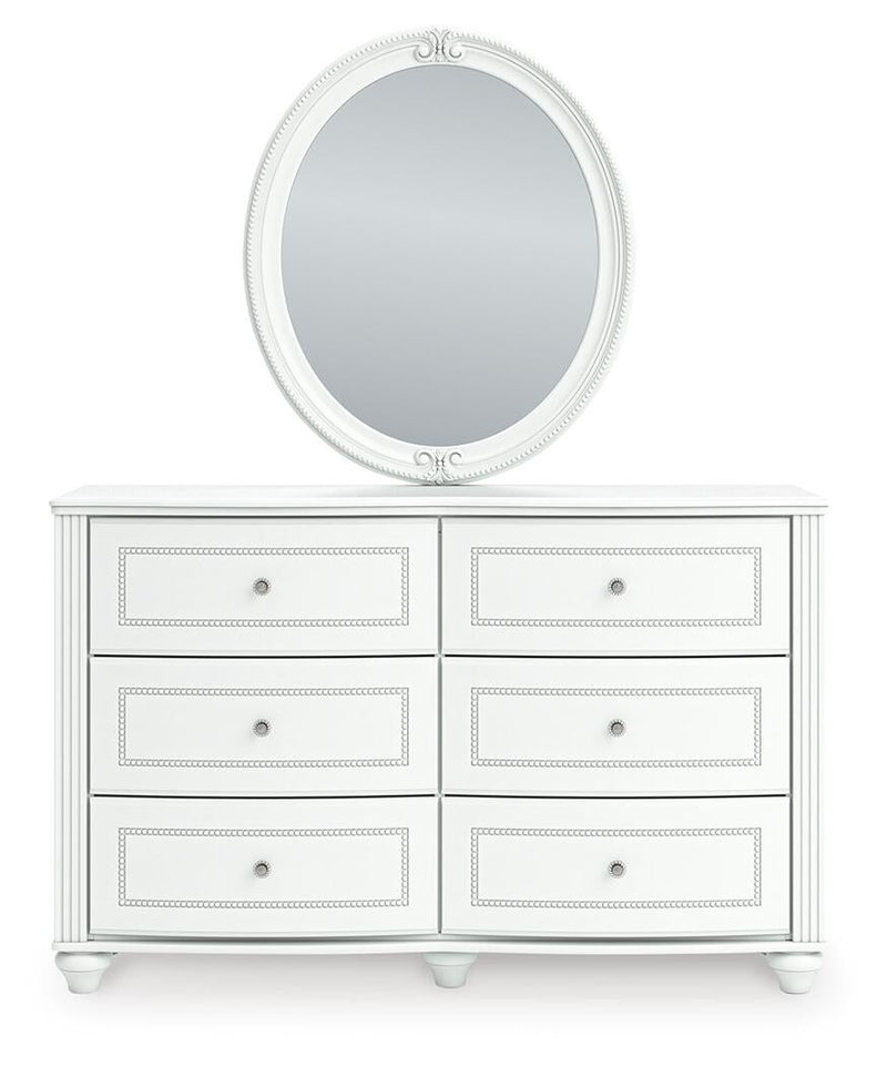 Maylilly Twin Upholstered Panel Bed, Dresser, Mirror and Nightstand