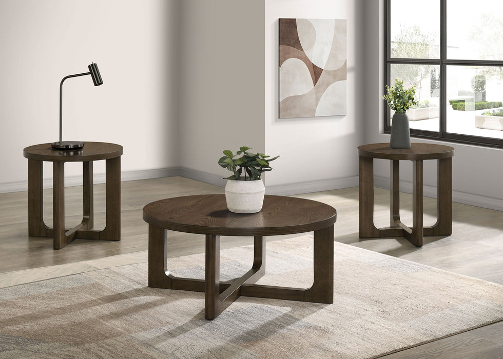 Kessler Round Sculptural Wood Coffee Table Brown