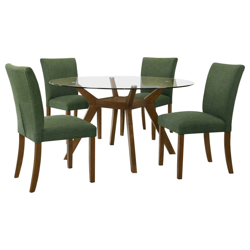 Paxton 5-Piece Round Glass Top Dining Set with Green Parsons Chairs