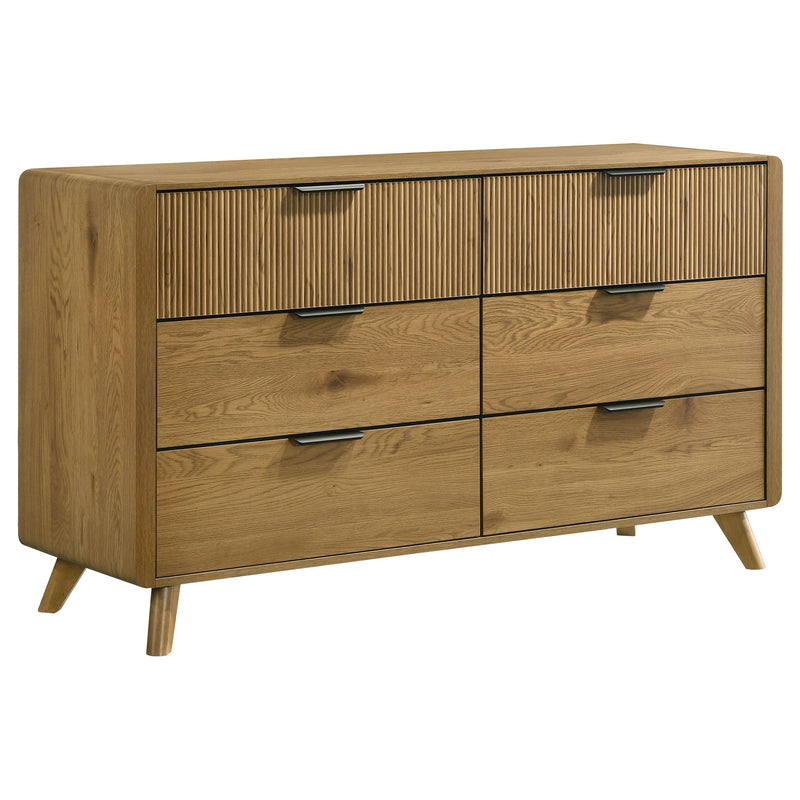 Bennett Full Cream Upholstered 5-Piece Mid-Century Bedroom Set Light Oak