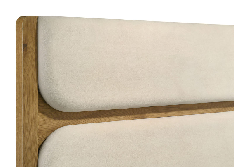 Bennett Full Cream Upholstered 5-Piece Mid-Century Bedroom Set Light Oak