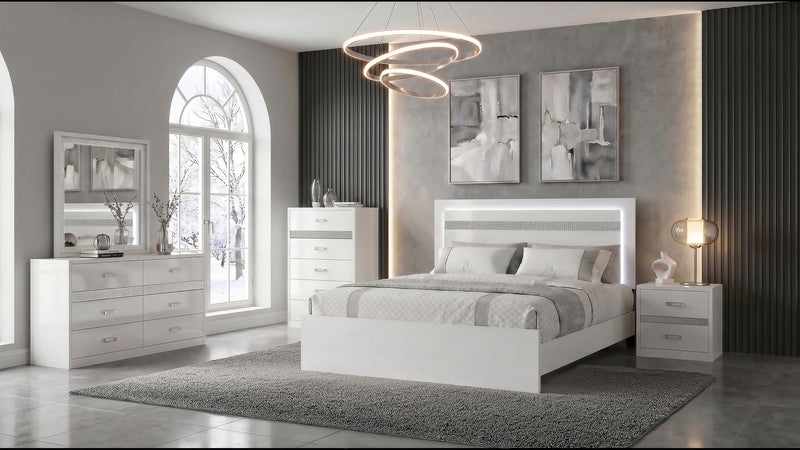 Viana Touch-Control LED Eastern King Platform Bed White High Gloss