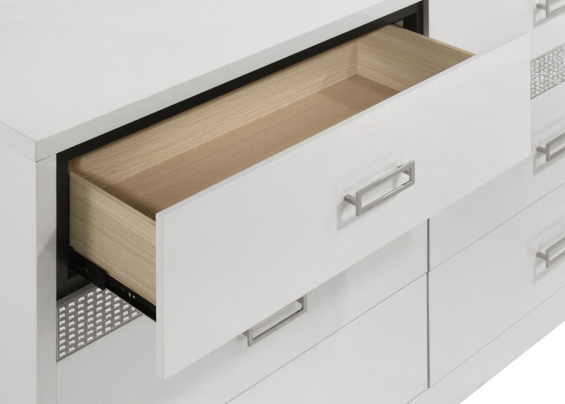Viana 6-Drawer Bedroom Dresser with Chrome Pulls White High Gloss
