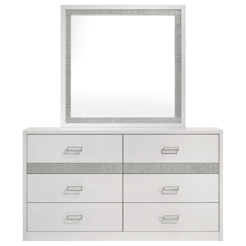 Viana 6-Drawer Bedroom Dresser with Beveled Mirror White High Gloss
