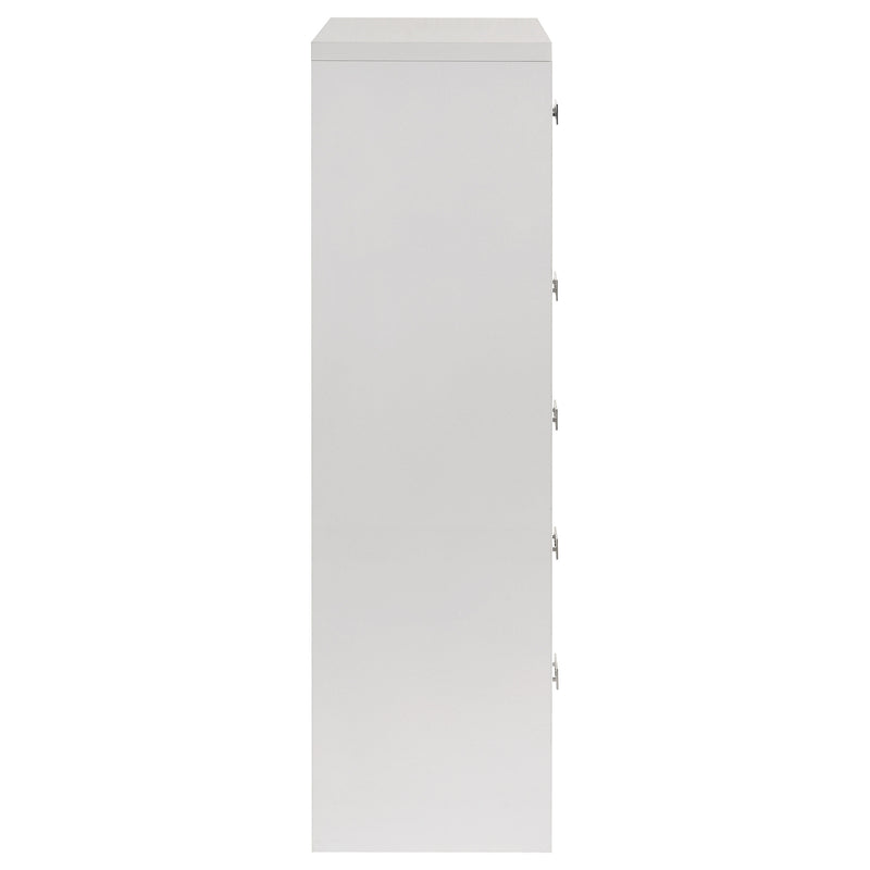 Viana 5-Drawer Chest of Drawers with Chrome Pulls White High Gloss