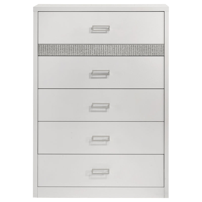 Viana 5-Drawer Chest of Drawers with Chrome Pulls White High Gloss