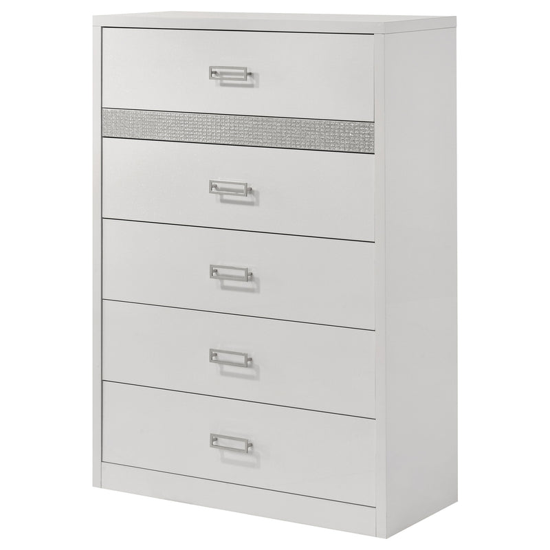 Viana 5-Drawer Chest of Drawers with Chrome Pulls White High Gloss