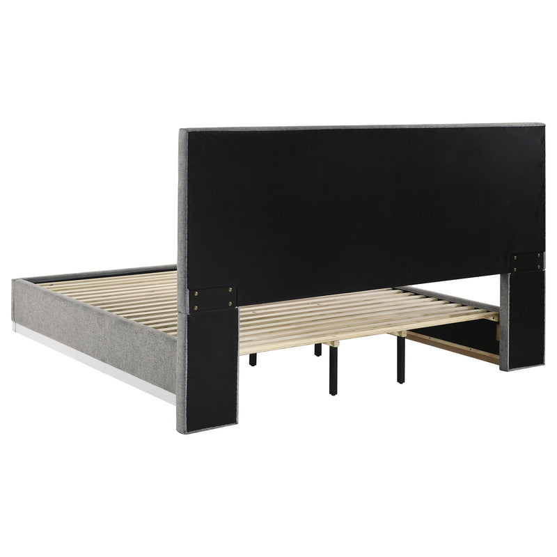 Viana Eastern King Chenille Platform Bed Grey and White High Gloss