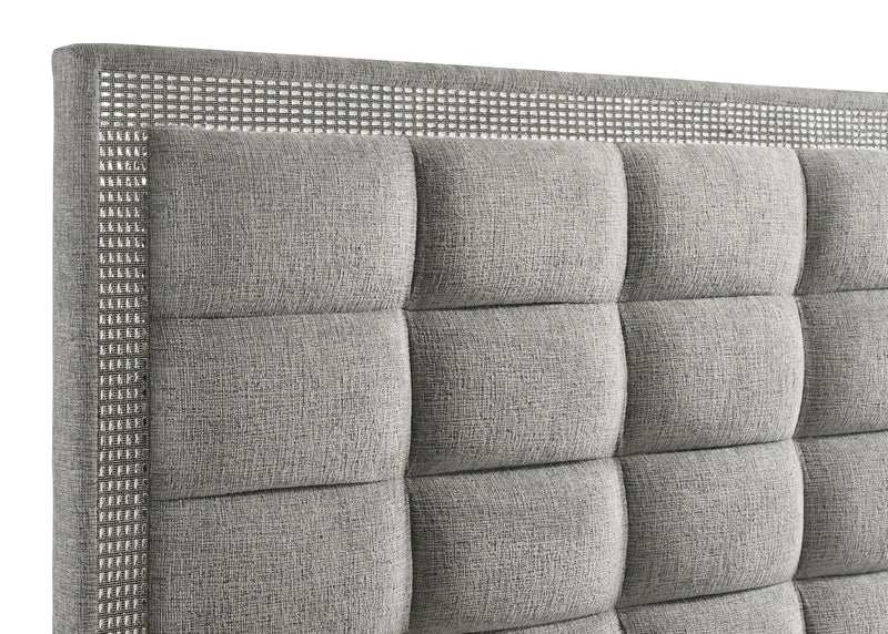 Viana Eastern King Chenille Platform Bed Grey and White High Gloss