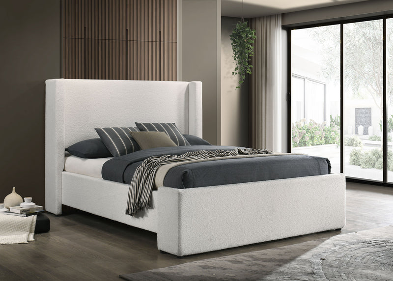 Alamosa Queen Boucle Upholstered Wingback Platform Bed White