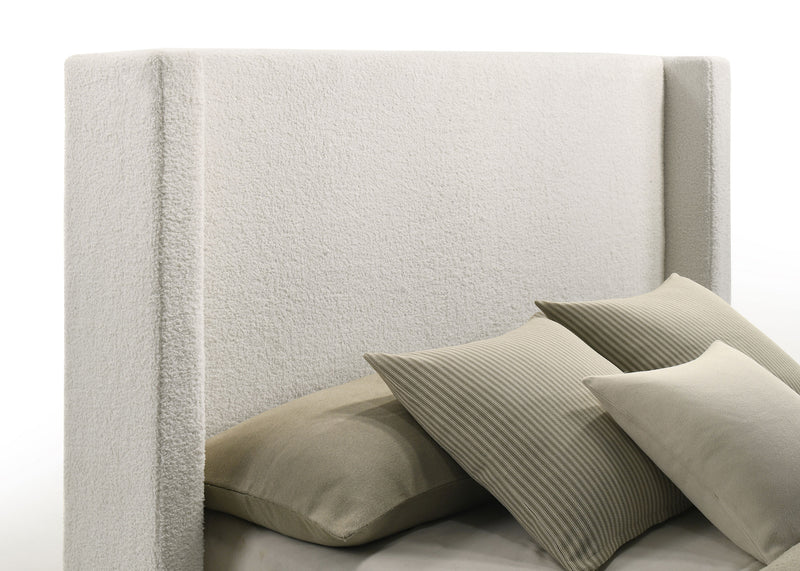Alamosa Queen Boucle Upholstered Wingback Platform Bed White