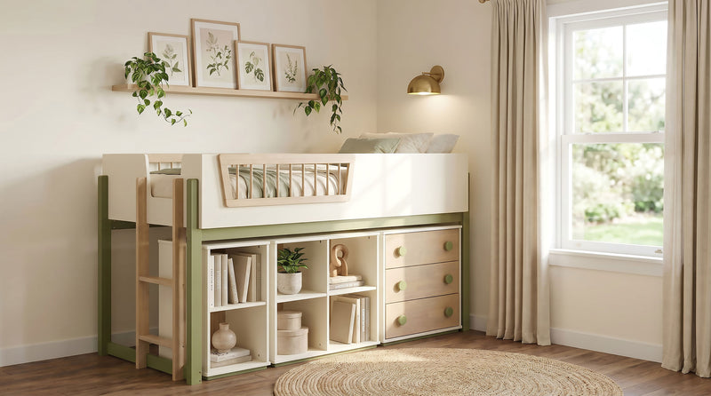 Evren 4-cubby Horizontal Bookcase with Natural Interior Off White