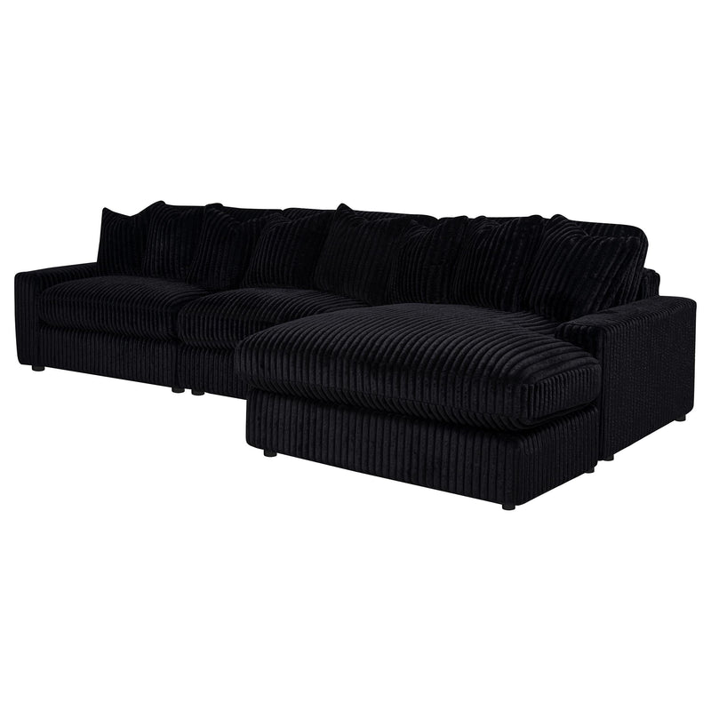 Blaine 3-Piece Corduroy Reversible Chaise Sectional Sofa Black