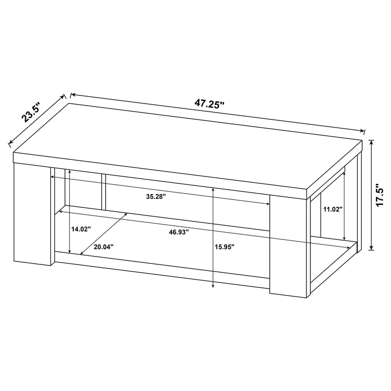 Pavone Rectangular Coffee Table with Open Lower Shelf Dark Rustic Mango