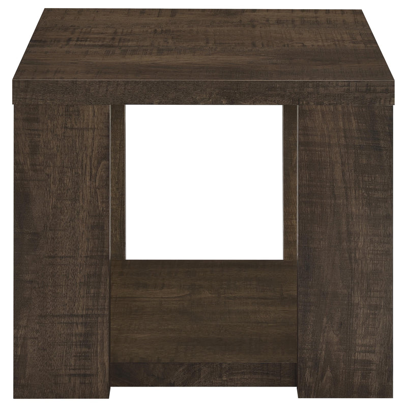 Pavone Transitional Square End Table with Lower Shelf Dark Rustic Mango