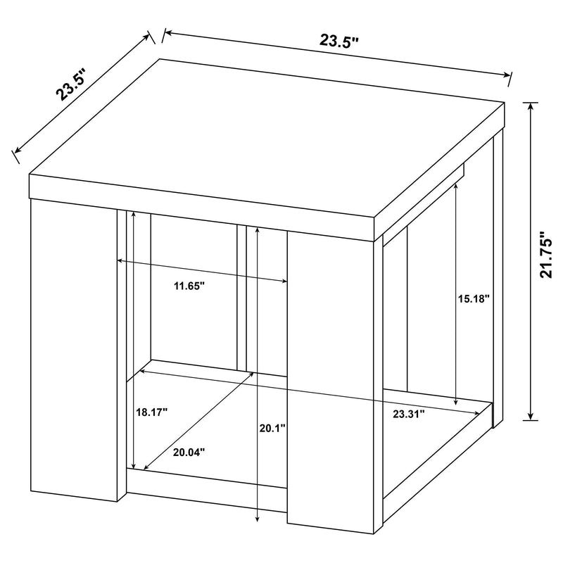 Pavone Transitional Square Storage End Table with Open Lower Shelf Black