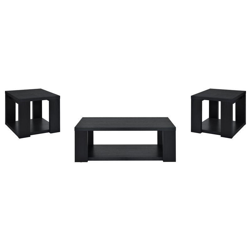 Pavone 3-Piece Transitional Coffee and End Table Set with Shelves Black