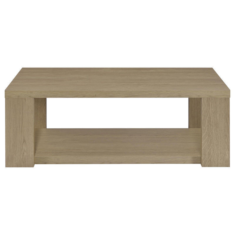 Pavone Transitional Rectangular Coffee Table with Open Lower Shelf Latte