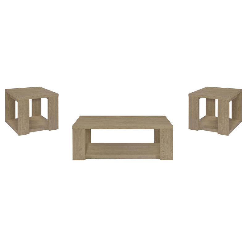 Pavone 3-Piece Transitional Coffee and End Table Set with Shelves Latte