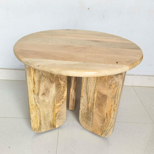 Dale Sculptural Round Solid Mango Wood End Table Natural Mango